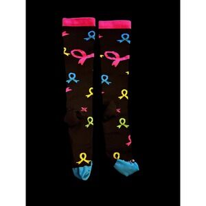 Extreme Fit Compression Socks Knee High Cancer Awareness Ribbons‎ Black Socks